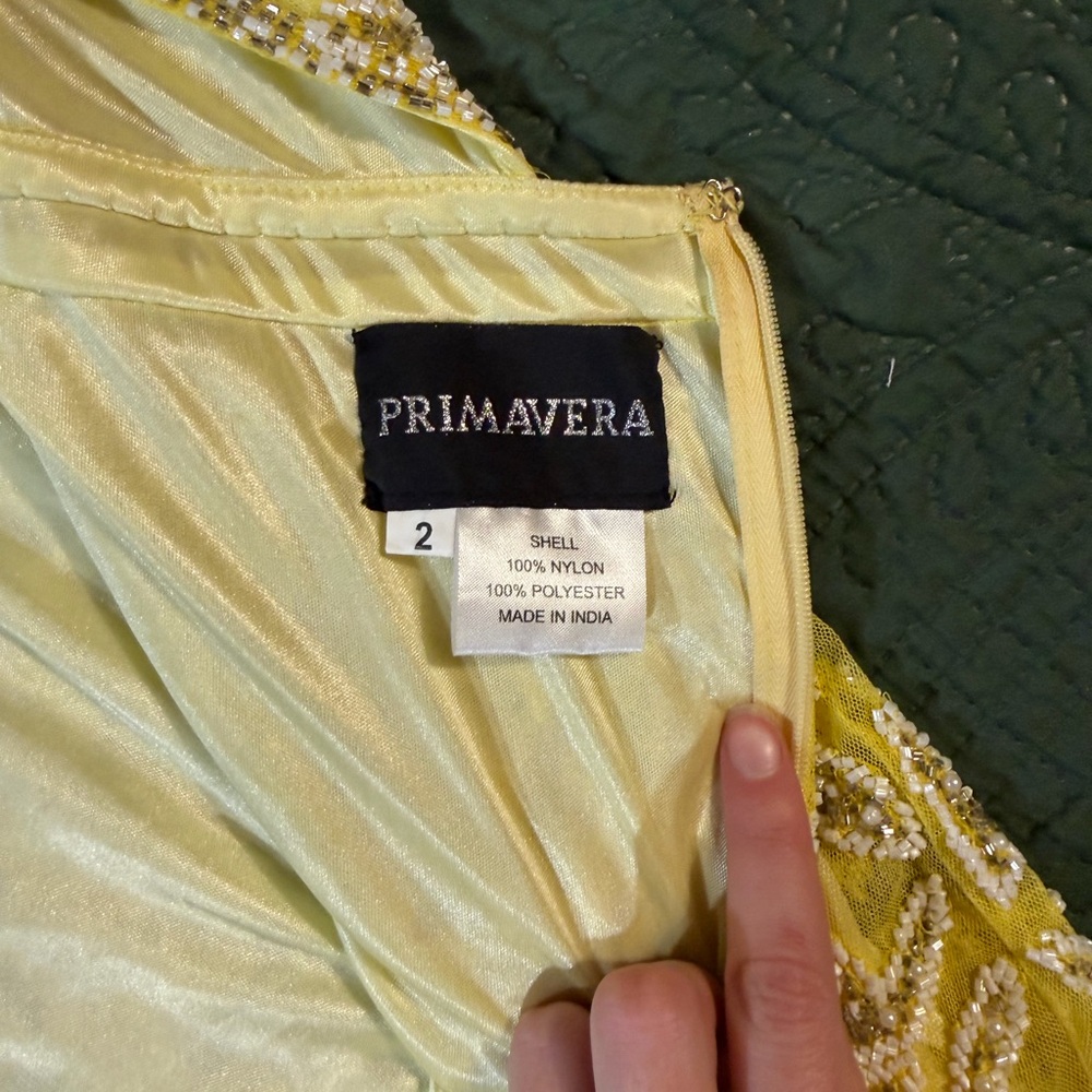 Primavera Couture Yellow Beaded Prom Dress - Picture 3 of 5